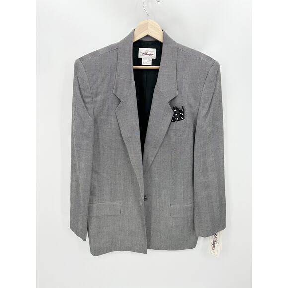Worthington Skirt Suit Set Women 14 NWT Black Grey One Button Blazer Rayon - Picture 1 of 12
